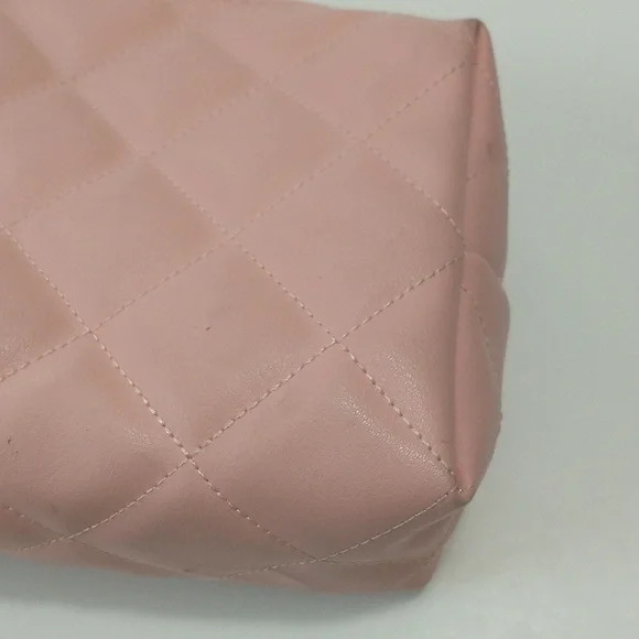 Pink Quilted Cosmetic Case with Black Logo - Picture 7 of 12